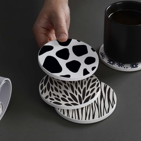 LOWHA Set of 4 Ceramic Coasters printed with beautiful designs suitable for Coffee, Tea, Juice Glasses, all kind of Cups and Mugs - 10cm