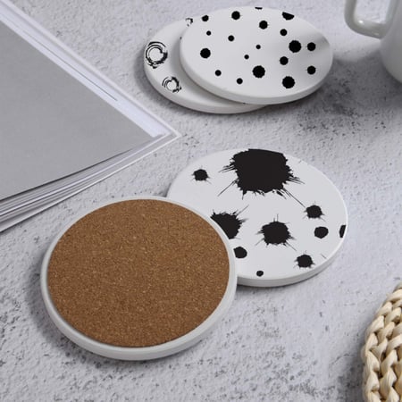 LOWHA Set of 4 Ceramic Coasters printed with beautiful designs suitable for Coffee, Tea, Juice Glasses, all kind of Cups and Mugs - 10cm