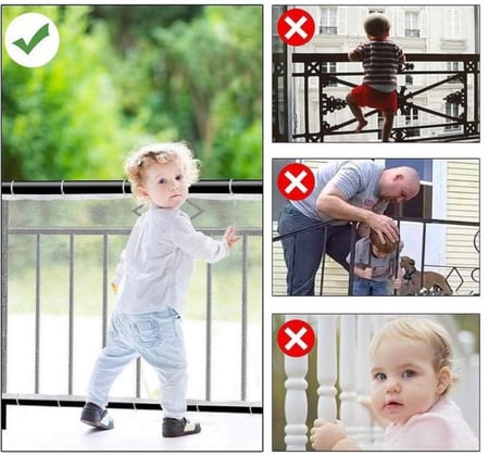 واقي أمان متين للأطفال قابل للتعديل وشبكة أمان للشرفة والسلالم 200 سم * 78 سم