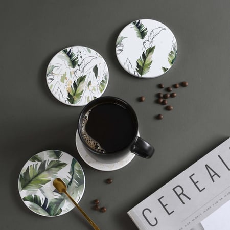 LOWHA Set of 4 Ceramic Coasters printed with beautiful designs suitable for Coffee, Tea, Juice Glasses, all kind of Cups and Mugs - 10cm