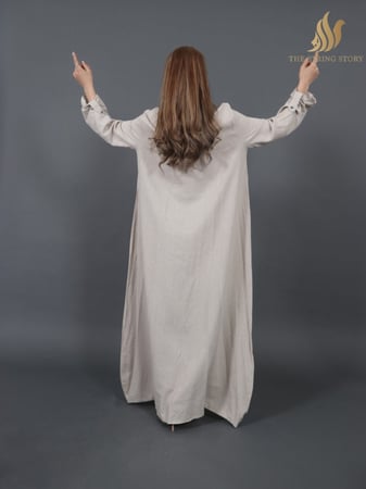 جلابية بقماش لينن مطرز بقماش تراثي