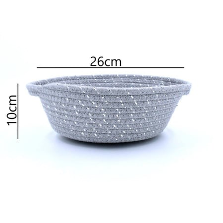 سلة تخزين منسوجة بشكل دائري جميل ورائع لون رمادي بخيوط فضية