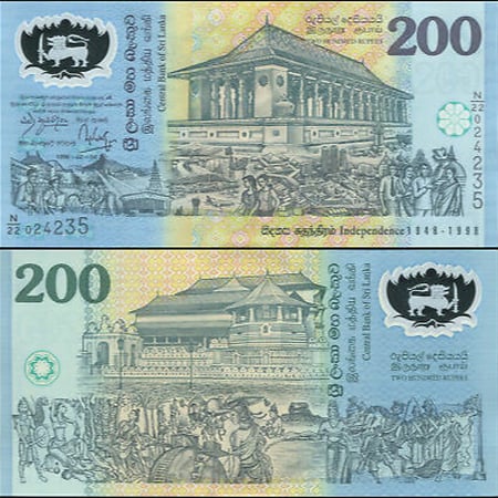 سريلانكا فئة 200 روبية (بوليمر) إصدار تذكاري مع المغلف أنسر