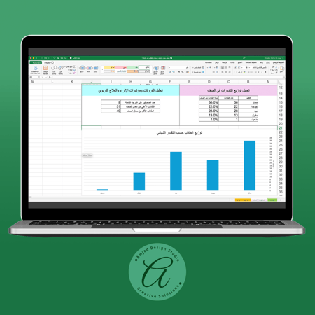 ملف (رصد وتحليل) درجات طلاب الصف في مادة (مرن لجميع المواد) - اكسل