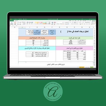 ملف (رصد وتحليل) درجات طلاب الصف في مادة (مرن لجميع المواد) - اكسل