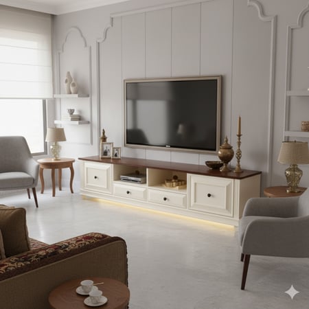 طاولة تلفاز عصرية من الخشب السنديان