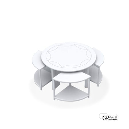 طاولة ضيافة رئيسية بشكل دائري + 4 طاولات خدمة صغيرة