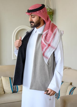 سديري رسمي دبل فيس أسود رمادي بياقة