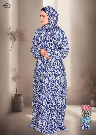 شرشف صلاة نسائي بنقشات تجريدية يتميز بسحاب أمامي وأكمام مزمومة بمطاط