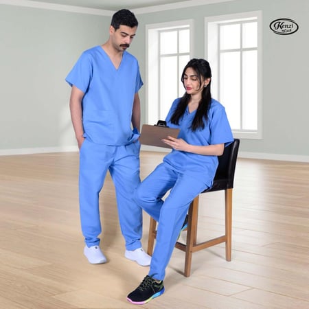 زي طبي للجنسين لون سماوي من ماركة كنزي خامه عملية ومريحه