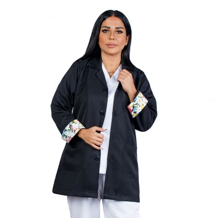بالطو طبي للجنسين أسود بننقشة بالكم Kenzi