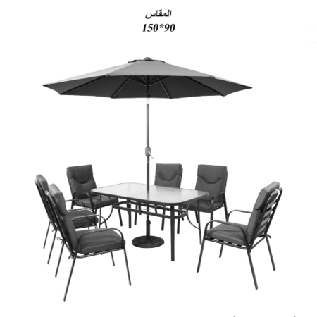طاولة طعام مع مظلة و 6 كراسي