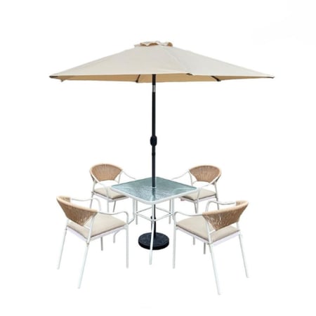 طاولة خارجية مع مظلة و4 كراسي