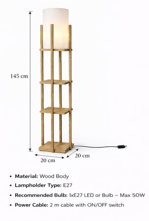 أباجورة أرضية خشب كلاسيك | خشبي | 145 سم