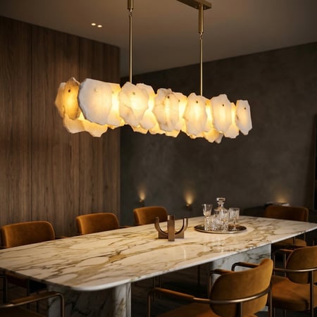 نجفة الألاباستر الفاخر – ثريا مودرن مستطيل بلمسة ذهبية و الرخام راقية