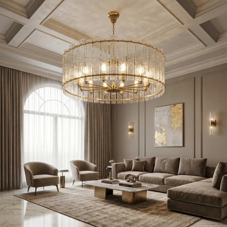 نجفة هالة الكريستال الملكية الدائرية  تصميم فاخر بزجاج كريستالي وهيكل ذهبي