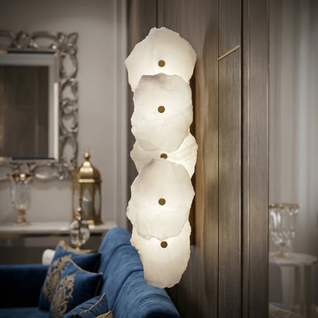 اضاءة جدارية الألاباستر الفاخر – ابليك مودرن بلمسة ذهبية و الرخام راقية