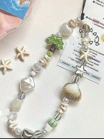 سلسلة هاتف جوال صيفية من الخرز المزخرف على شكل صدفة من يايا، سلسلة كاميرا CCD بخرز DIY - Yaya Summer Shell Beaded Mobile Phone Chain DIY CCD Camera Bead Chain