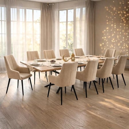 طاولة طعام مودرن بتصميم أنيق مع 10 كراسي لون بيج SFD40082