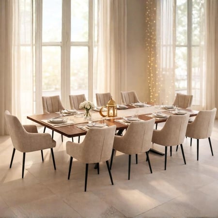 طاولة طعام مودرن بتصميم أنيق مع 10 كراسي لون بني SFD40084