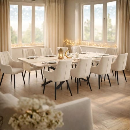 طاولة طعام مودرن بتصميم أنيق مع 10 كراسي لون أبيض SFD40083