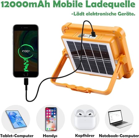 مصباح LED بالطاقة الشمسية 100 واط قابل لإعادة الشحن بالكهرباء 4/1 اربعة الوان للاضاءة ابيض اصفر كريمي والاحمر والازرق