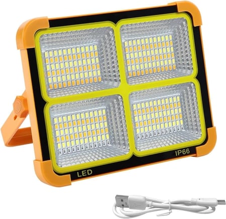 مصباح LED بالطاقة الشمسية 100 واط قابل لإعادة الشحن بالكهرباء 4/1 اربعة الوان للاضاءة ابيض اصفر كريمي والاحمر والازرق