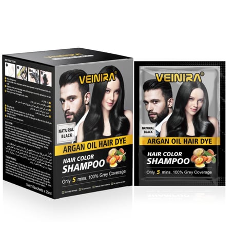 شامبو صبغة الشعر اسود طبيعي بدون أمونيا بزيت الأرجان والصبار 3 في 1 من فينيرا ( 25X10 مل )