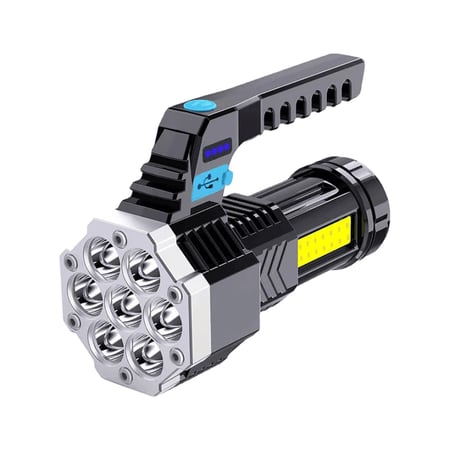 كشاف طوارئ يدوي يعمل بالشحن مع 7 عدسات إضاءة أمامية وبـ 4 أوضاع للإضاءة