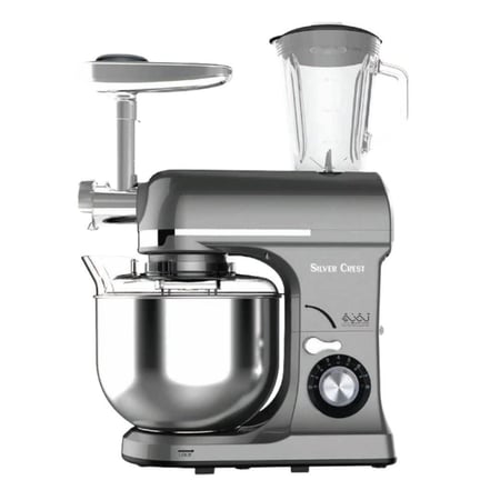 محضرة طعام متعددة الوظائف 1800 واط بأداء قوي وعجانة احترافية 7لتر مع فرامة لحم وخلاط زجاجي سعة 1.5 لتر بهيكل وأدوات من الستانلس ستيل المقاوم للصدأ للاستخدام اليومي المكثف