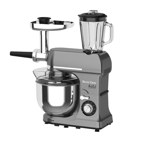 محضرة طعام متعددة الوظائف 1800 واط بأداء قوي وعجانة احترافية 7لتر مع فرامة لحم وخلاط زجاجي سعة 1.5 لتر بهيكل وأدوات من الستانلس ستيل المقاوم للصدأ للاستخدام اليومي المكثف