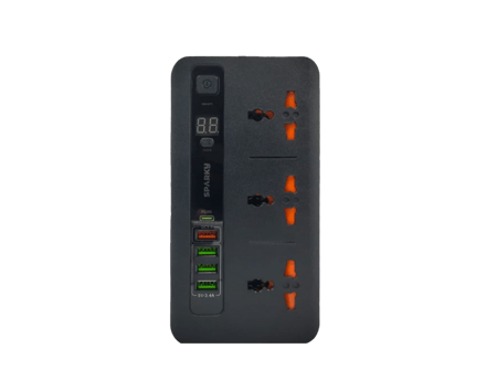توصيلة ذكية 3 مداخل ثلاثية و 4 مداخل USB و مدخل USB تايب سي PD / اسود