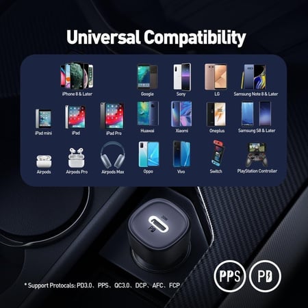 جودا - شاحن سيارة بقوة 20 واط بمنفذ تايب سي - اسود