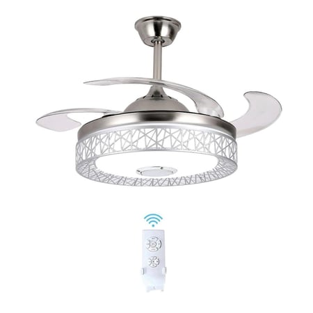 مروحة سقف فضية مع مصباح وبلوتوث