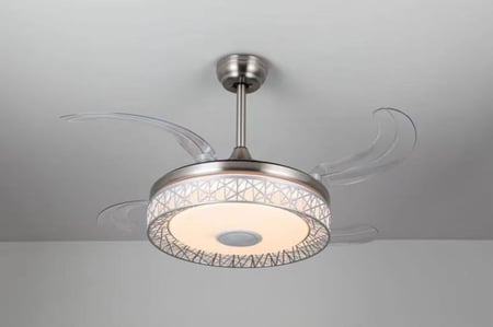 مروحة سقف فضية مع مصباح وبلوتوث