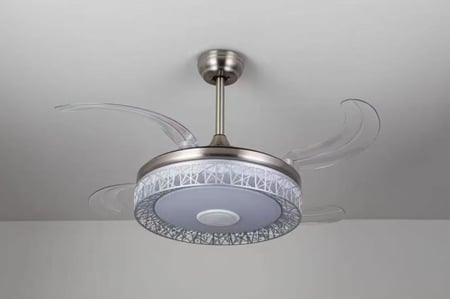 مروحة سقف فضية مع مصباح وبلوتوث