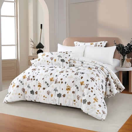 مفرش ديزاير صيفي مقاس كوين 200X150 سم أبيض  برسومات الزهور عدد القطع 4