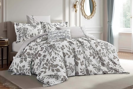 مفرش روزي مزدوج قطن جاكارد رصاصي مشجر عدد القطع 8