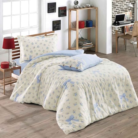 مفرش فيوليت صيفي قطن مقاس كوين كريمي وأزرق متعدد الرسومات عدد القطع 4