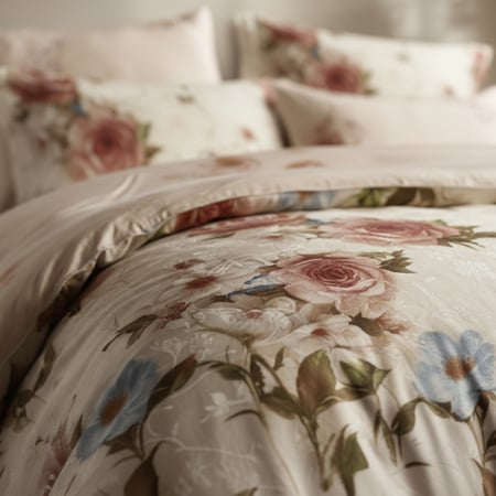 مفرش إشراق صيفي مزدوج قطن تنسل فاخر كريمي وبيج برسومات الزهور عدد القطع 6