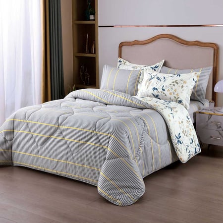 مفرش سمر لاند قطن 100% مفرد و نص برسومات الزهور كريمي و رصاصي  عدد القطع 4