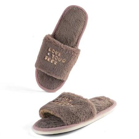 حذاء منزلي نسائي فرو أرنب بني