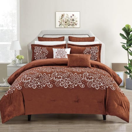 مفرش جنوا فاخر شتوي مطرز مقاس كوين 150x200 سم , مخمل عنابي عدد القطع 4