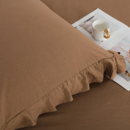 طقم غطاء وسادة شارم سادة بني 2 قطعة