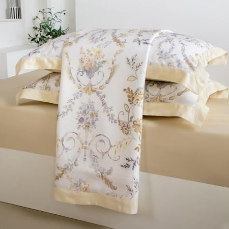 مفرش دينا صيفي كوين مقاس 200x160 سم من التنسل الفاخر بلون كريمي برسومات الزهور عدد القطع 5