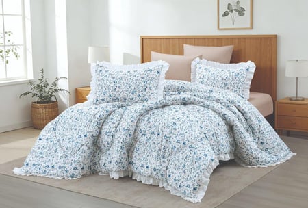 مفرش ريد روز صيفي قطن فاخر وردي و أزرق فاتح برسومات الزهور