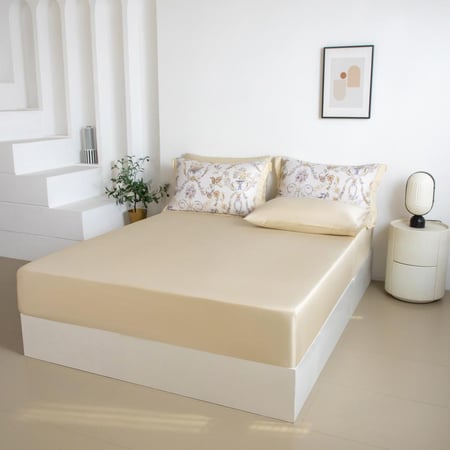 مفرش دينا صيفي مفرد ونص من التنسل الفاخر بلون كريمي برسومات الزهور عدد القطع 5