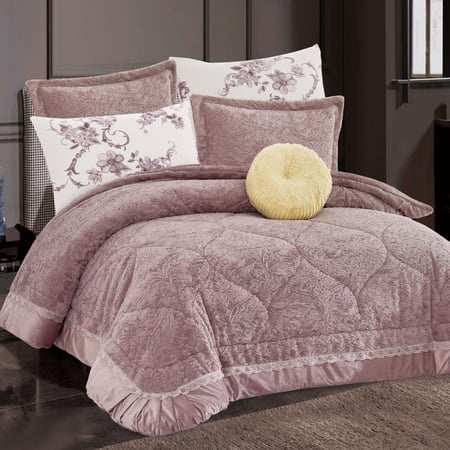 مفرش مارينا شتوي مزدوج مطرز فرو ليلكي عدد القطع 7