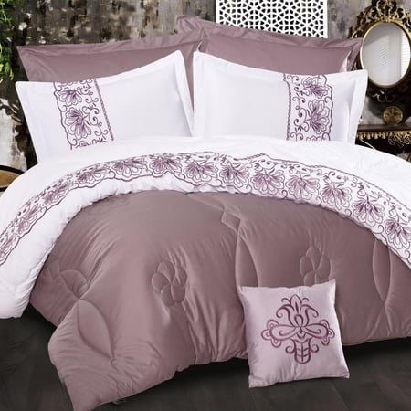 مفرش رنيم صيفي مزدوج فاخر قطن مطرز ليلكي عدد القطع 7