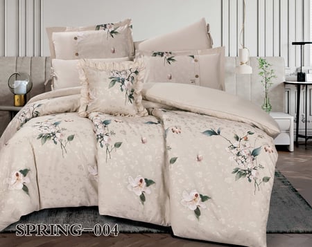 مفرش سبرينج مزدوج قطن فاخر بيج برسومات الزهور عدد القطع 7